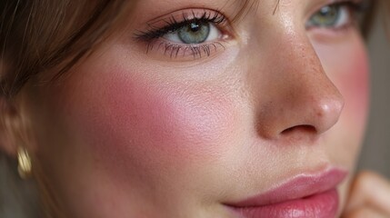 Naklejka premium Hydration Shimmer and Rosy Cheeks Create a Fresh Beauty Look With Space for Customizable Message