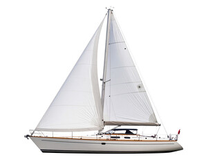 Sailboat with Billowing White Sails in Motion, Angled Front View PNG
