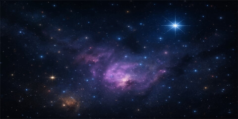 A starry night sky with a vibrant, blue nebula and shining stars, illustrating the vast, dark cosmos