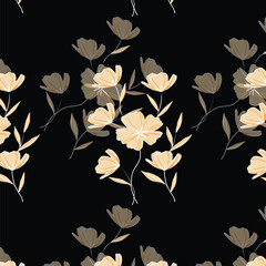 Cheerful Flower Pattern with Daisies and Tulips on Beige
