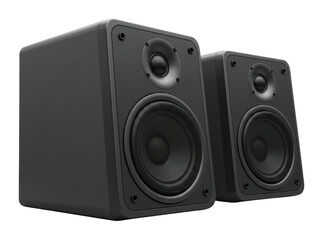 Obraz premium Black rectangular audio speakers with dual drivers. Cut out PNG
