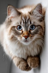 Obraz premium Stylized Close-Up Portrait of a Fluffy Cat with Piercing Blue Eyes.