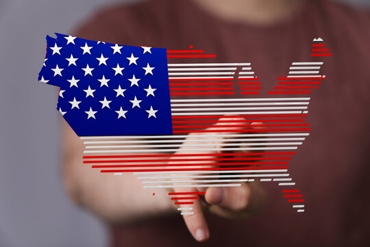 Patriotic digital art.  American flag map design. Perfect for technology, business, and national pride themes.