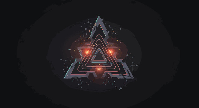 Futuristic Geometric Vector Illustration with Neon Lights and Abstract Tech Elements in Modern Style