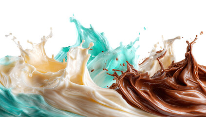 Creamy, colorful splashes of milk, chocolate, and mint