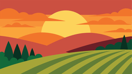 Obraz premium warm sunset over rolling vineyards