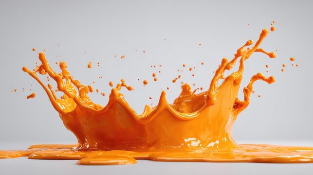 Dynamic Crown Splash of Vibrant Orange Paint on a Clean Surface.