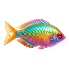 Isolated rainbow colored fish with detailed fins on a white background on transparent background