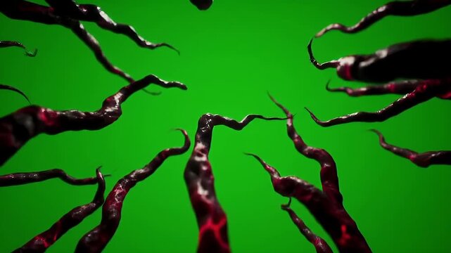 Abstract Horror Organic Vines Growing Blood Red Tentacles Green Screen