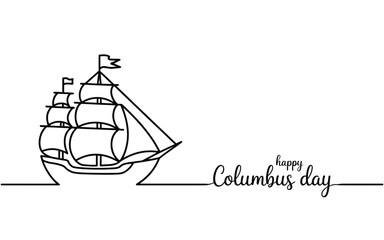 Line art of a sailing ship and happy columbus day greeting © MDANTOR