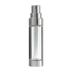 Sleek silver and glass perfume atomizer bottle with spray nozzle
