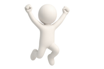 the image depicts a small, white humanoid figure in mid air against a white backdrop. the figure has a spherical head and simplified features, with a smooth, rounded body