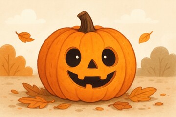Whimsical pumpkin autumn illustration.