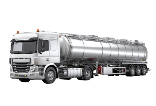 Modern silver tanker truck, side view