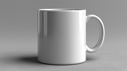 Obraz premium Elegant ceramic mug mockup on a cool grey background, positioned for product display