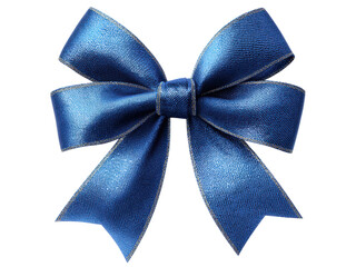 Shiny blue ribbon bow with silver trim satin fabric, Isolated, Png Transparent Background
