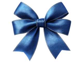 Shiny blue ribbon bow with silver trim satin fabric, Isolated, Png Transparent Background