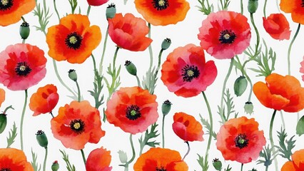 Obraz premium seamless watercolor pattern with poppies
