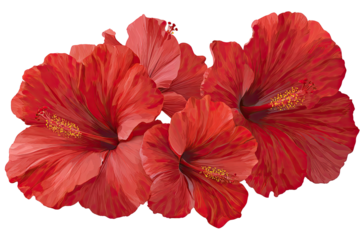 Close-up of three vibrant red hibiscus flowers (1)