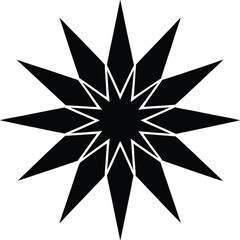 Minimalist starburst with 8 bold points silhouette isolated on transparent background