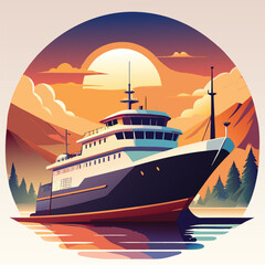 Cruise liner Icon on Black and White Vector Backgrounds. Adobe Illustrator Artwork