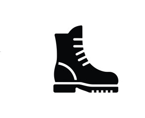 Vector art of black silhouette of a combat boot, isolated on white background