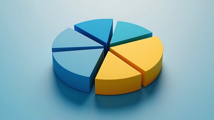 Fototapeta premium 3 D Pie Chart Blue Yellow Segments Data Visualization