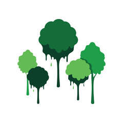 Vector art of stylized green trees with dripping effect isolated on white background