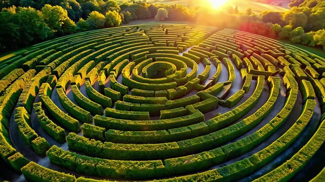 Circular hedge maze garden view