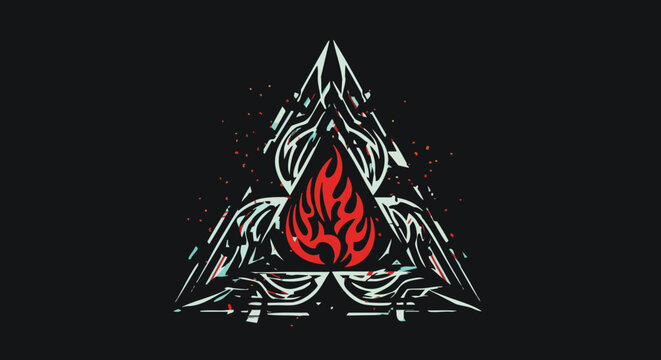 Vector Illustration of Abstract Fire Triangle Design in Modern Geometric Style with Red Flame and White Accents