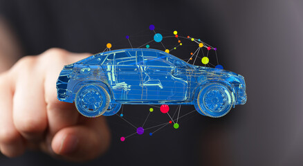 Futuristic car design.  Wireframe model.  Innovation in automotive technology.