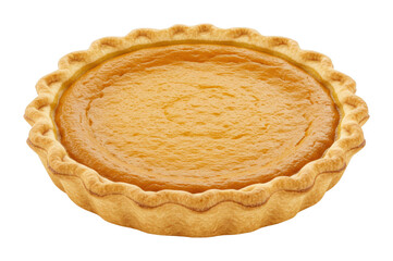 Freshly baked pumpkin pie with flaky crust highlighting autumn spices. Cut out PNG