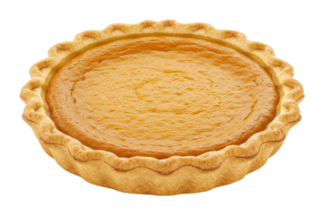 Freshly baked pumpkin pie with flaky crust highlighting autumn spices. Cut out PNG
