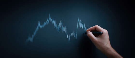 Stock market technical analysis with hand drawing financial chart trend line