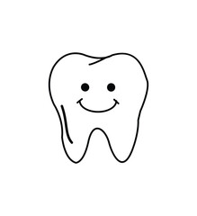  Clean, simple line art icon of a smiling tooth for pediatric dentistry