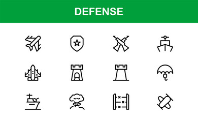 Obraz premium Dynamic Defense Line Icon Pack: Modern Vector Icons for Military and Safety Themes