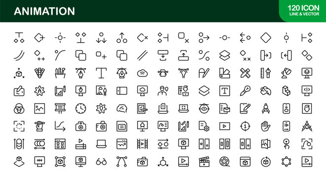 Dynamic Animation Line Icon Collection: Professional Vector Set for Creative Motion Design