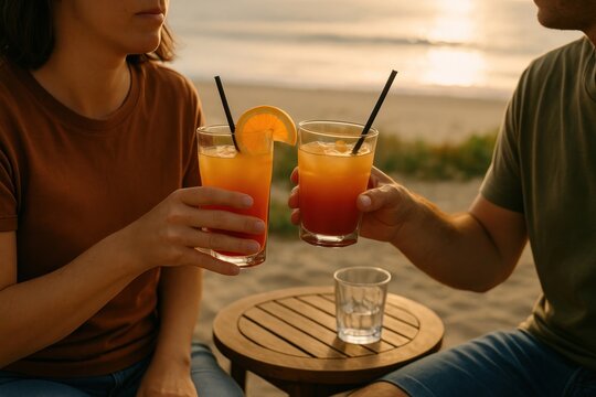 Sunset beach drinks celebration.