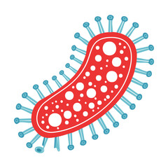 Red and Blue Virus Cell with Tentacles
