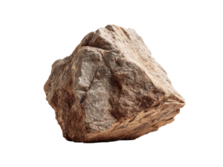 Rough textured stone with brown and grey tones rock boulder, Isolated, Png Transparent Background