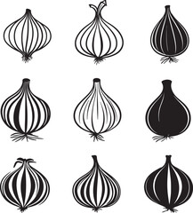 Black vector illustration of minimalist onion silhouettes