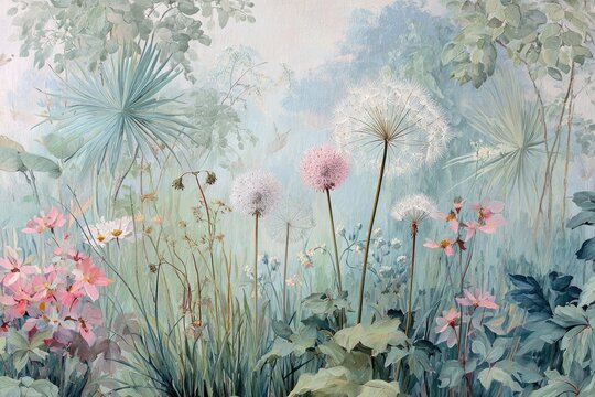 Pastel floral landscape painting