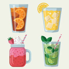Refreshing summer drinks collection featuring fruit and ice
