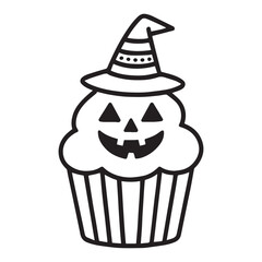 Spooky Halloween Treat A Delightful Cupcake with a Festive Witch Hat and Playful Jack O Lantern Face