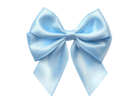 Delicate sky blue satin ribbon bow silk, Isolated, Png Transparent Background - Powered by Adobe