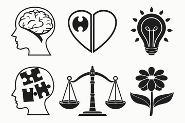 Naklejka premium Conceptual Icons Representing Mind Heart Idea Balance and Nature.
