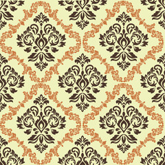 Victorian Pattern Gold Cream Design - Traditional Victorian Ornamental Fabric Print Vector - Vintage Victorian Damask Motif Art for Classic Design Projects
