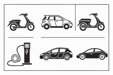 Naklejka premium Electric Scooters and Cars Charging Station Icons.