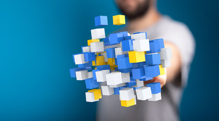 Modern business data visualization. Abstract 3D cubes representing innovation, technology, and growth.
