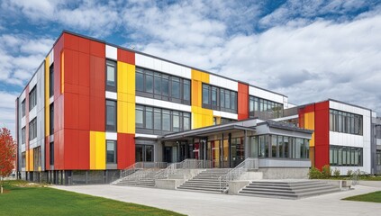 Obraz premium Colorful modern school building exterior. 